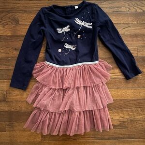 Navy and Pink Long Sleeve Dress with sequins Dragonfly Design